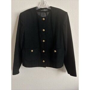 Herbert Grossman Blazer Womens 14 Black Button Front Gold Buttons